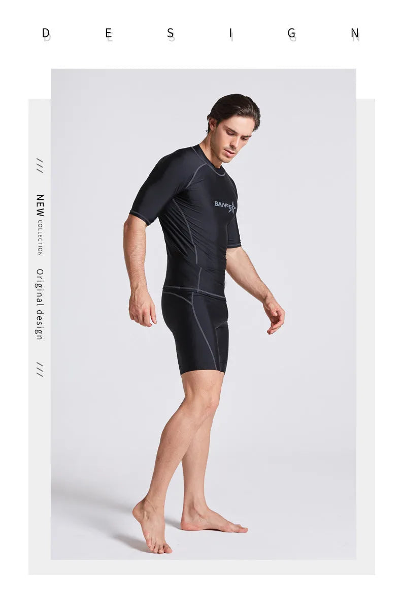 Men's quick-drying half sleeve swimsuit with separate top and pants for swimming and surfing