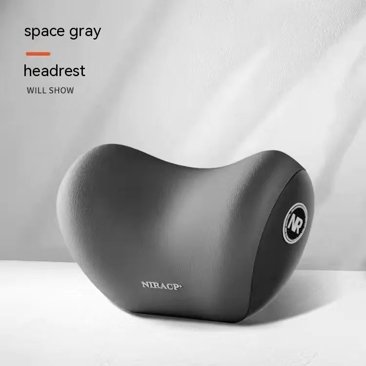 Car headrest and lumbar support pillow set with memory foam and milk silk cover in black