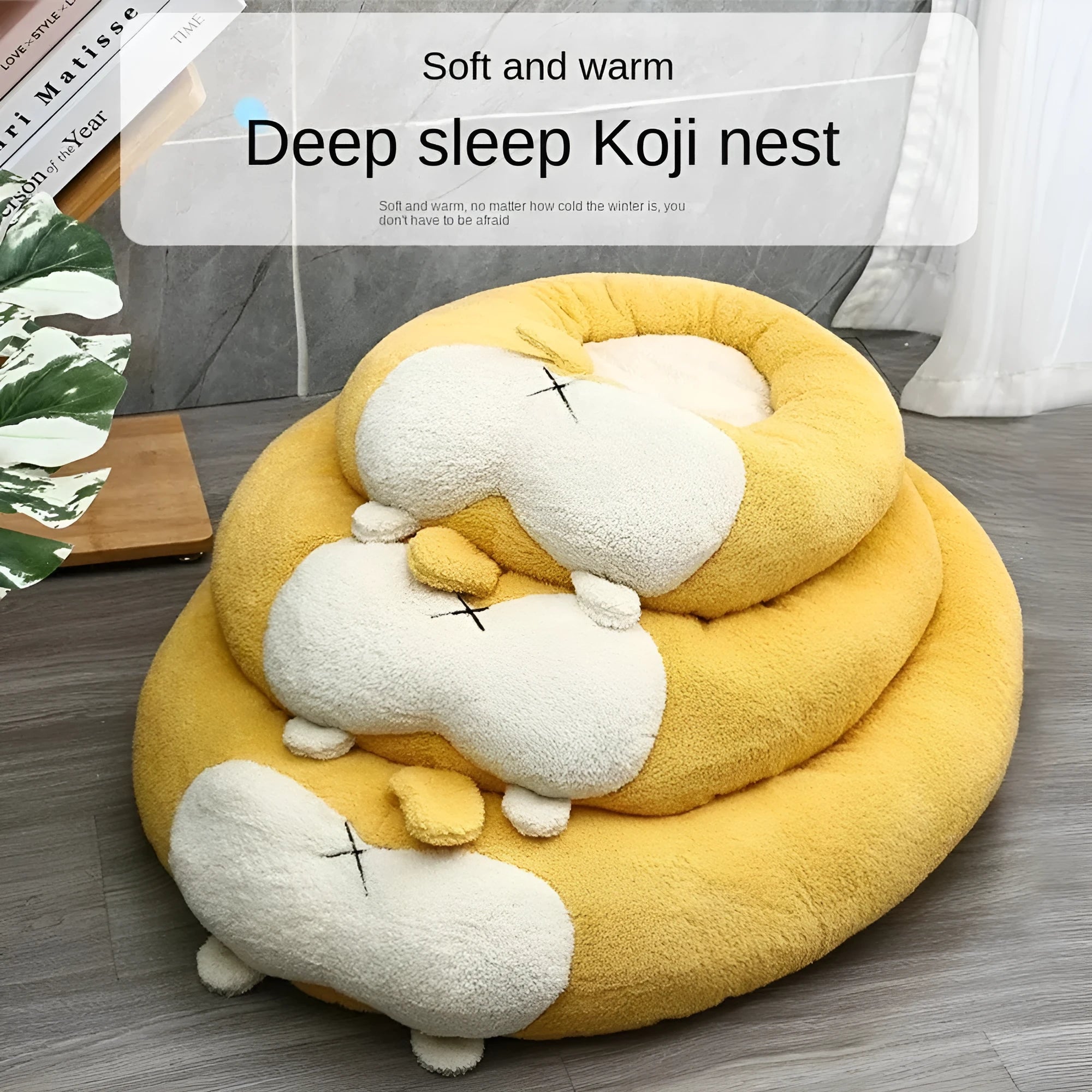 Corgi shaped plush pet bed for dogs and cats in Size L, PP cotton filled, beige and brown colours