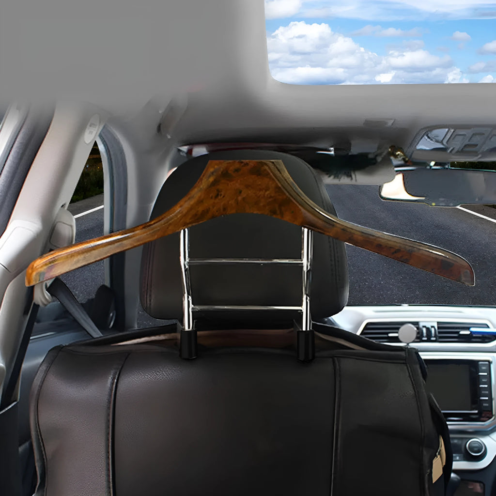 Wood yellow stainless steel car hanger measuring 46.5 x 23cm with detachable hooks