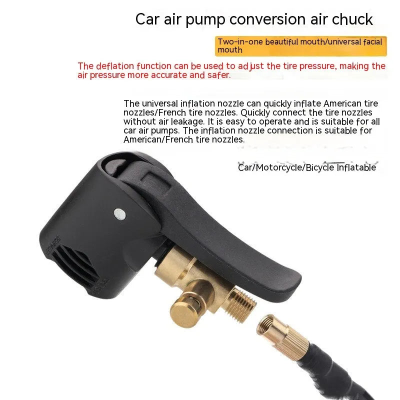 Vehicle air conversion inflatable chuck two-in-one nozzle with two connectors and 16cm clarinet