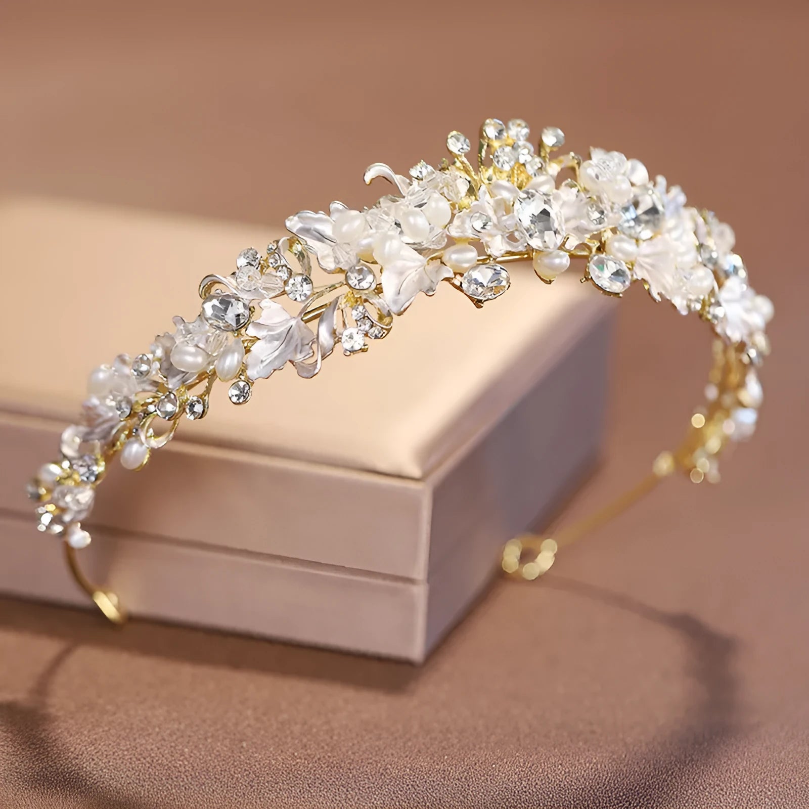 Gold and silver alloy pearl crown headdress for women's wedding and birthday hair accessories
