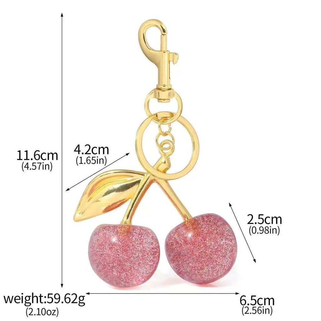 Three-dimensional cherry design key ring pendant in zinc alloy for women's bag and car key accessories