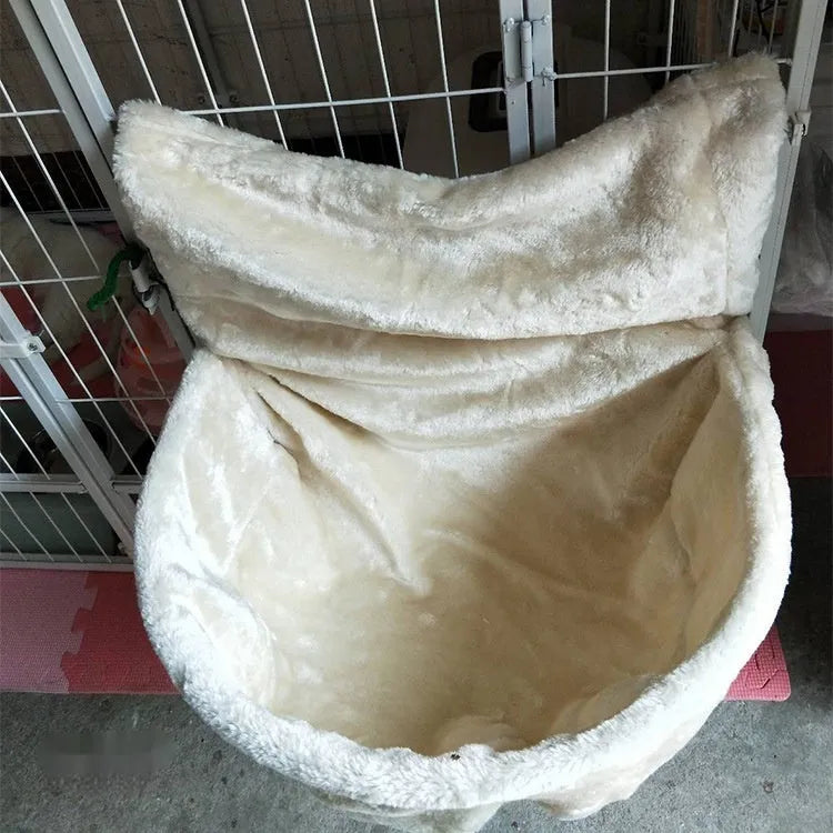 Simple household warm iron frame cat hammock with soft fleece cloth cushion in beige