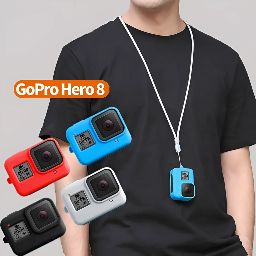 GoPro Hero8 Black silicone protective sleeve with anti-lost carrying strap in blue and black options