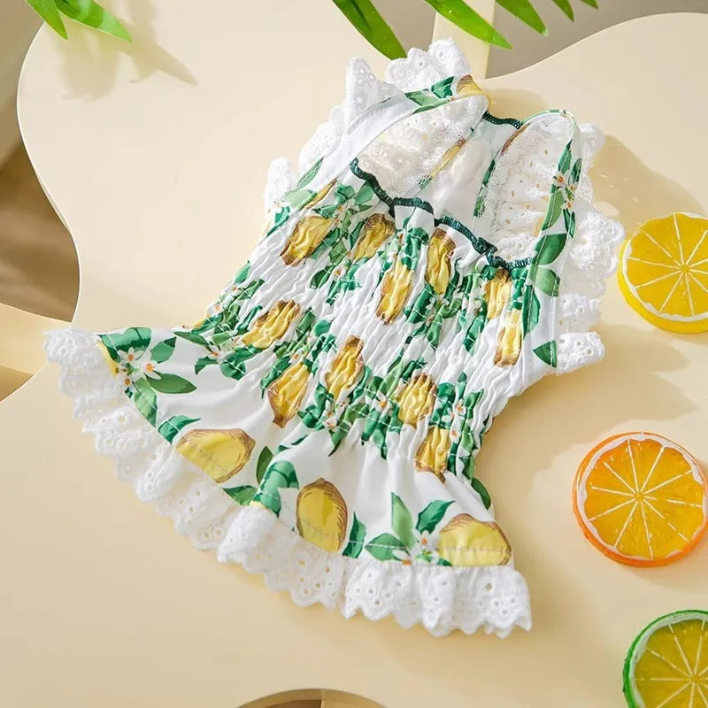 Rock Yellow Lemon thin breathable polyester dog strap skirt princess style for small pets