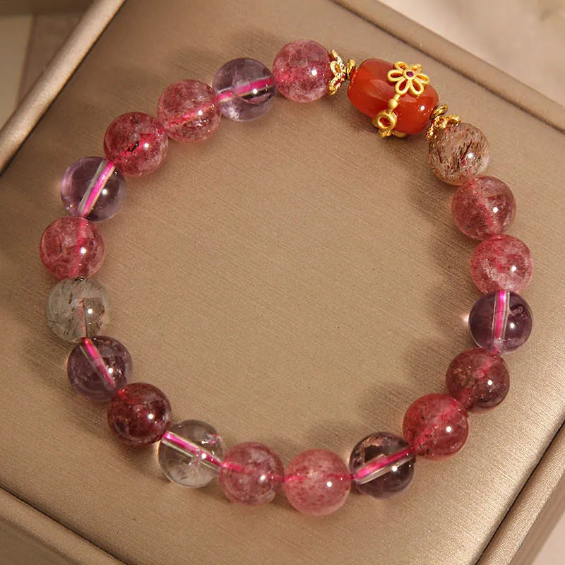 Natural Super Seven crystal bracelet for women, red agate colour, fresh sweet cartoon style