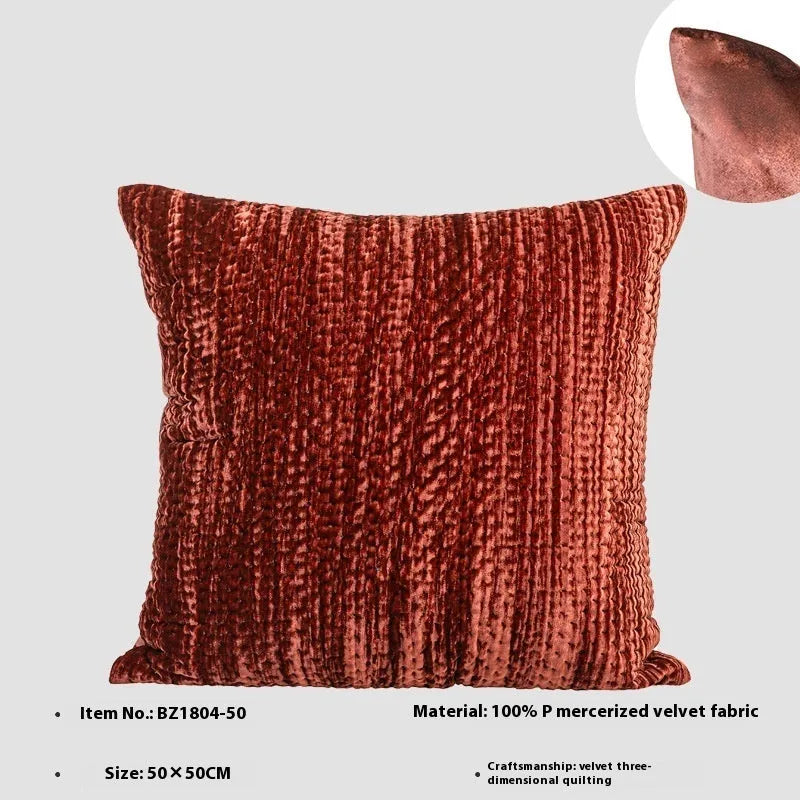 Antique style quilted cushion and waist pillow in mercerised velvet with feather velvet filling.