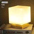 White Nordic solid wood USB table lamp with touch dimming in flower-shaped design