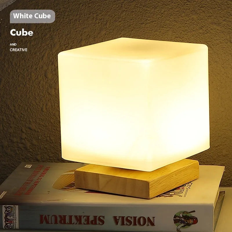 White Nordic solid wood USB table lamp with touch dimming in flower-shaped design