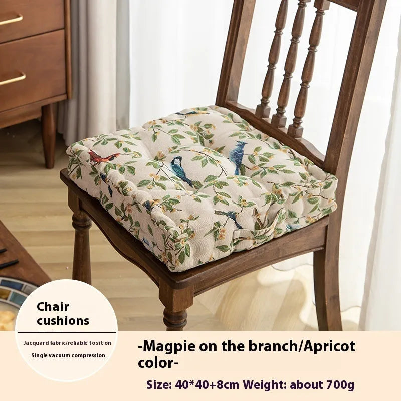 American style square dining chair cushion with thick padding in floral apricot and solid colour options.
