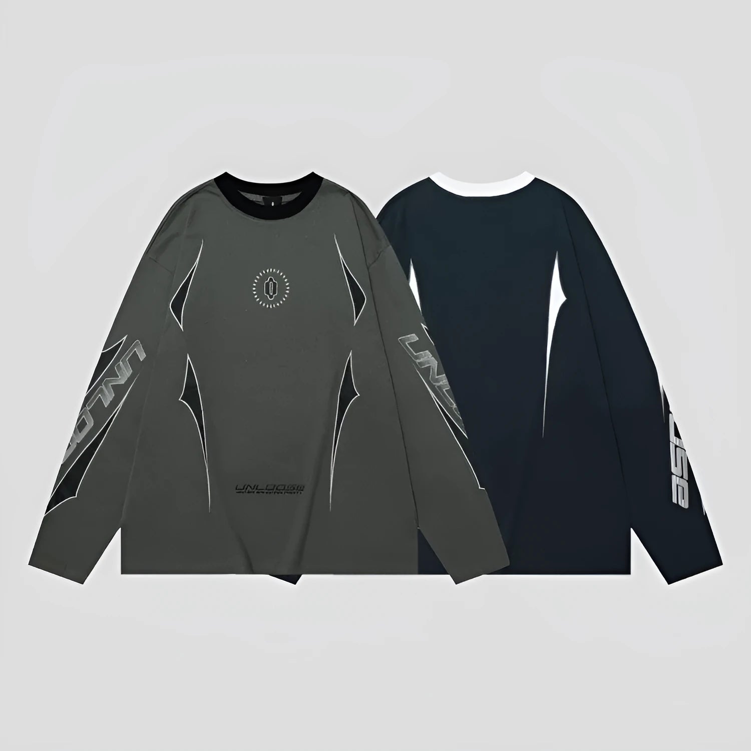 Loose fit drop shoulder cotton sweatshirt in dark grey blue colour with printed letters