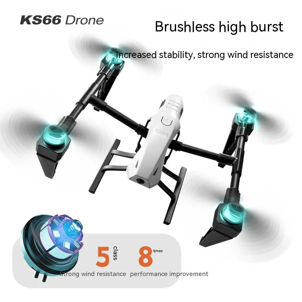 White KS66 UAV drone with 8K camera, alloy body, and optical flow positioning for outdoor aerial sports
