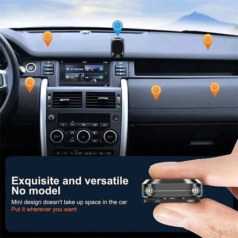 Stainless steel magnetic car phone holder showing folded and extended positions