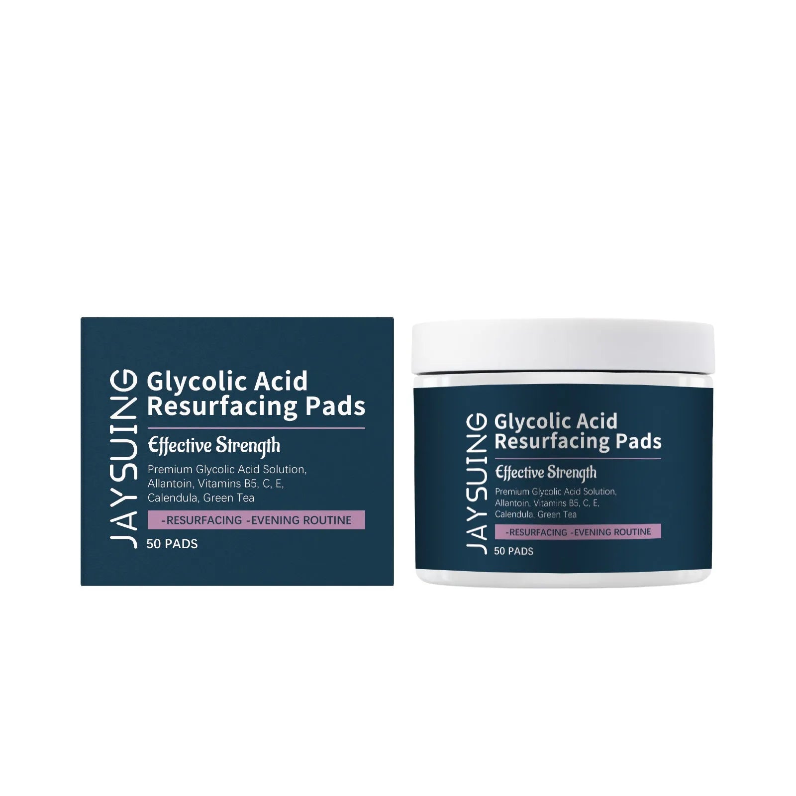 Pack of 50 glycolic acid exfoliating moisturising cotton cloth facial pads with vitamin B5, C, and E
