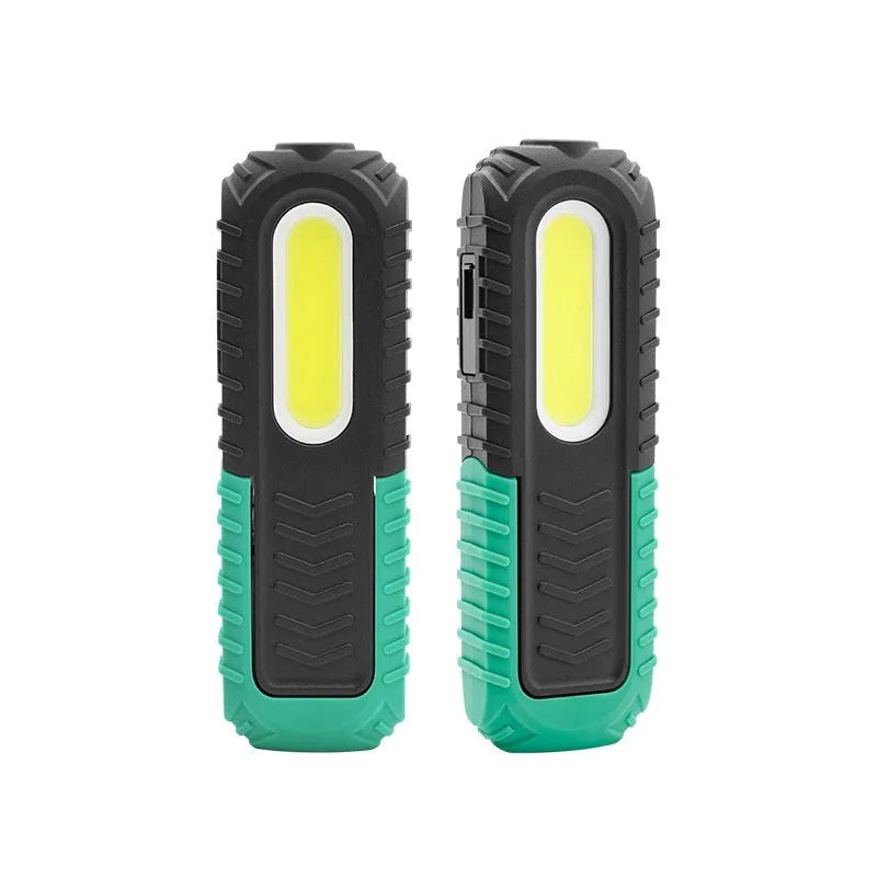 Black and green USB rechargeable auto repair work light with drop-resistant housing