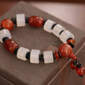 Original natural twining line old agate bracelet with sardonyx, white, black, and red agate beads in geometric ethnic style