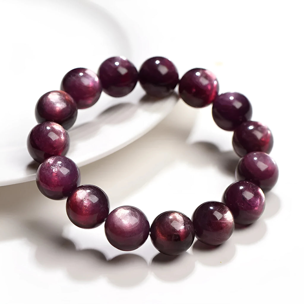 Natural purple lepidolite crystal bracelet with round polished beads in multiple size options