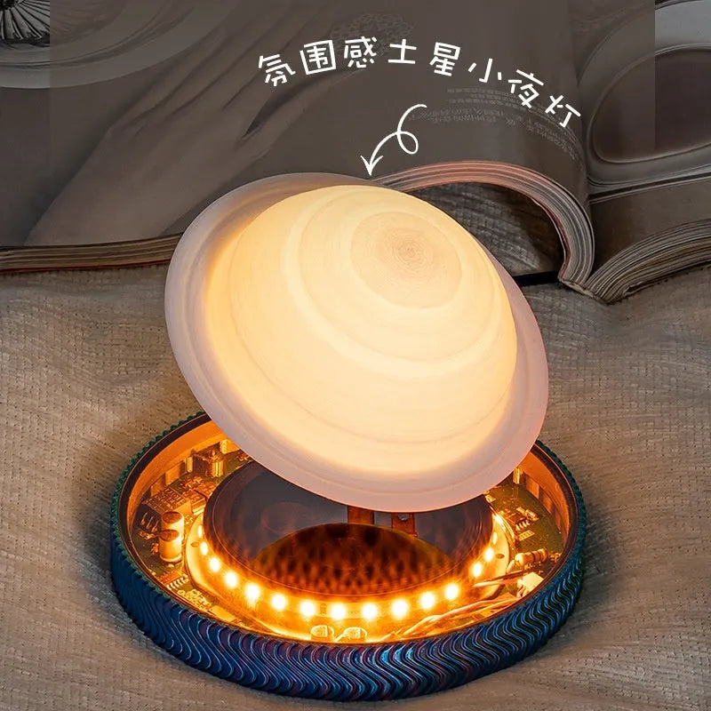Magnetic suspension moon night lamp with 3D printed planetary design floating above base