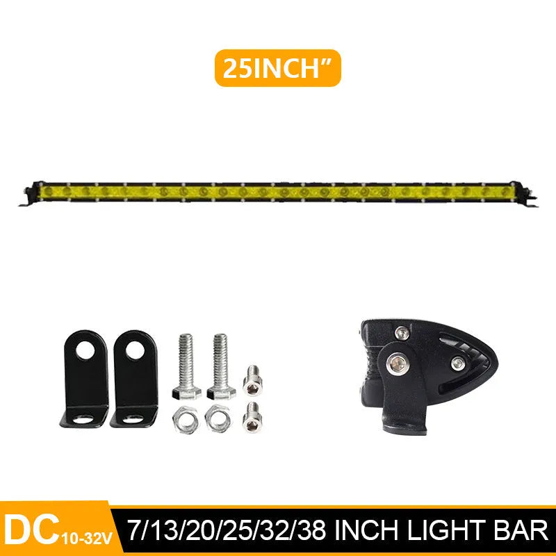 25-inch single row aluminium LED car light bar with mounting brackets and screws