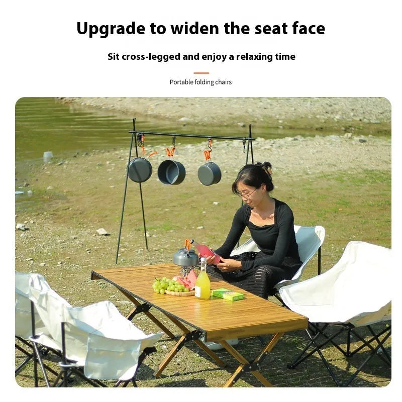 Camping folding chair with steel pipe frame and 600D Oxford cloth in khaki, 45x45x66 cm