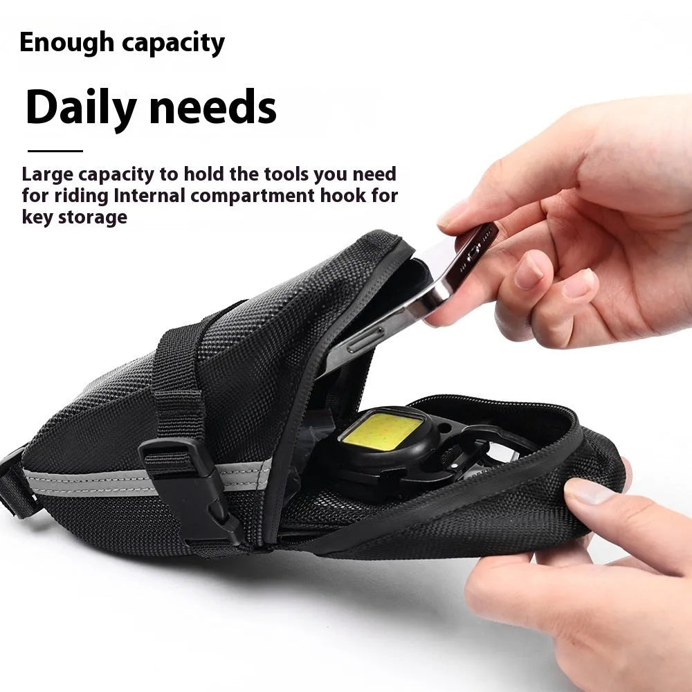 Black polyester cycling quick release tail bag 20x8x6cm for mountain bike saddle storage with padding