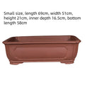 Handmade purple clay rectangular flower pot for bonsai and large plants, shown in three available sizes.