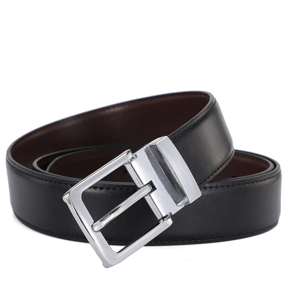 Men's genuine leather belt with alloy pin buckle, embossed water drop pattern, 3.3cm width, 120cm length
