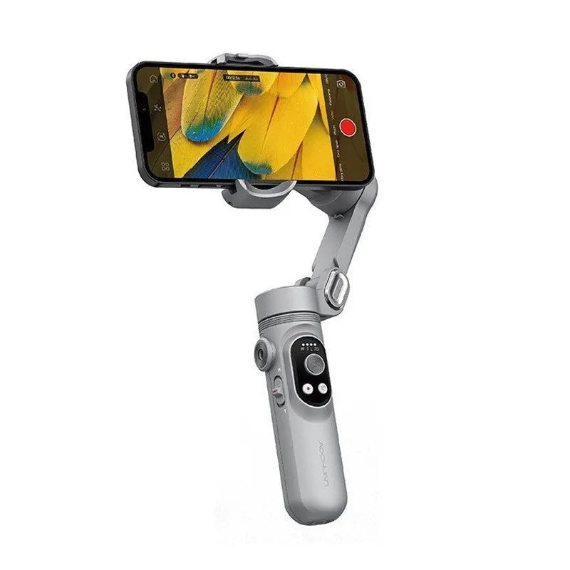 Pro Mobile PTZ Stabilizer three-axis anti-shake gimbal for smartphone in silver grey with ABS body and tripod