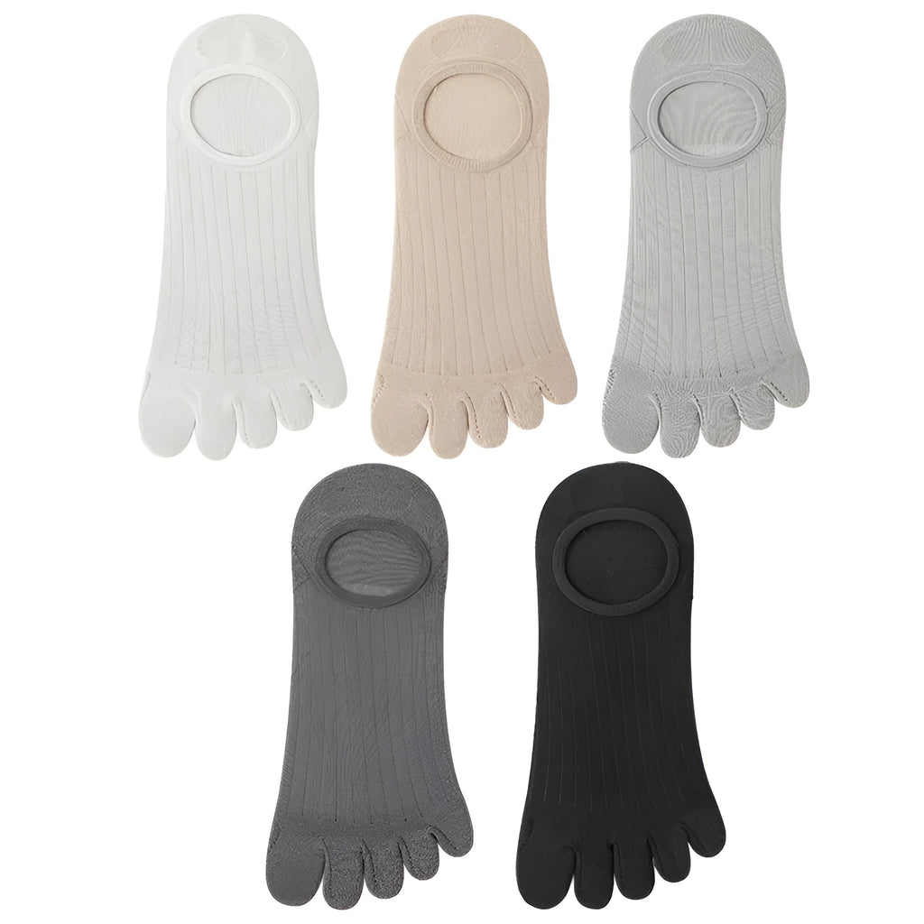 Men's boneless five-finger invisible socks in modal fabric, shown in multiple colours.