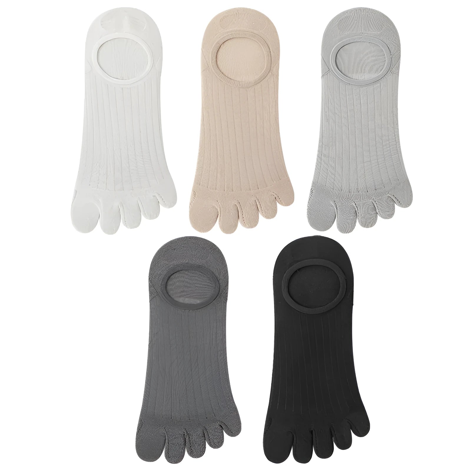 Men's boneless five-finger invisible socks in modal fabric, shown in multiple colours.