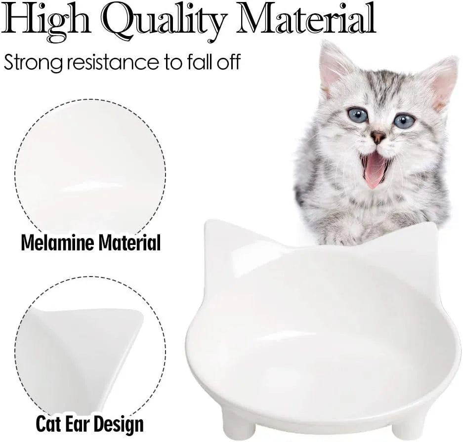 White shallow cat bowl with rubber anti-skid base for whisker fatigue relief