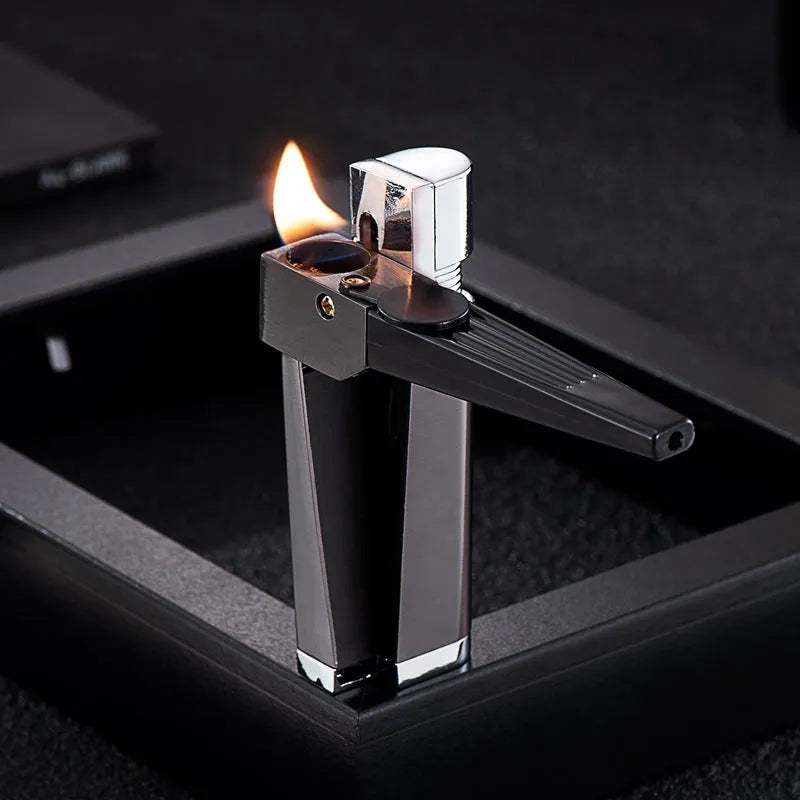 Pipe lighter 2-in-1 foldable metal butane lighter with square cover, zinc alloy and ABS construction