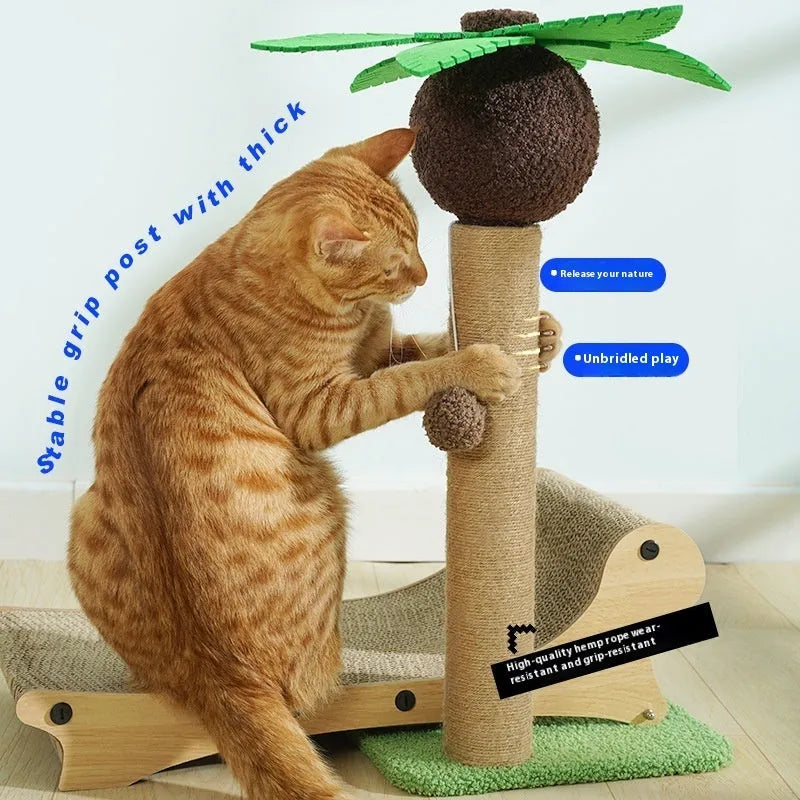 Wooden beach chair cat nest with scratch board and hemp mat for cats