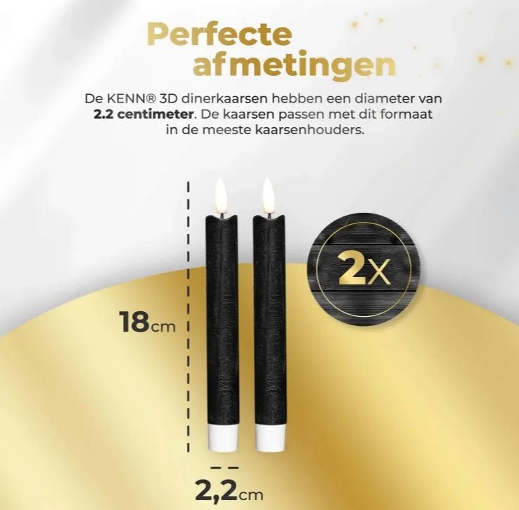 Black 3D Flame LED taper candle showing realistic flickering light effect.