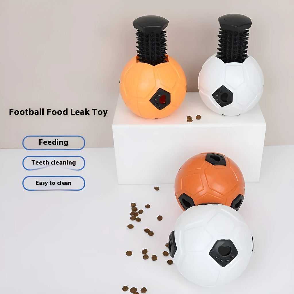 Orange hollow style TPR dog toy ball for nibbling and teeth grinding on a neutral background