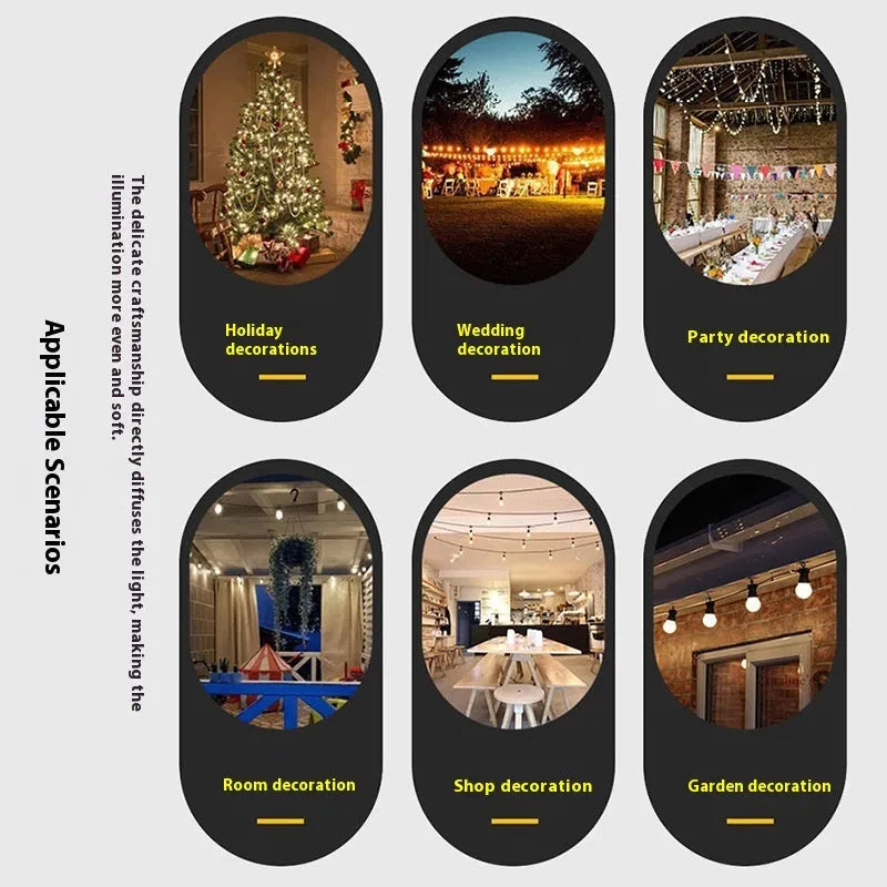 Outdoor waterproof decorative string lights with 5m 10 A60 transparent case meteor bulbs for wedding scene layout