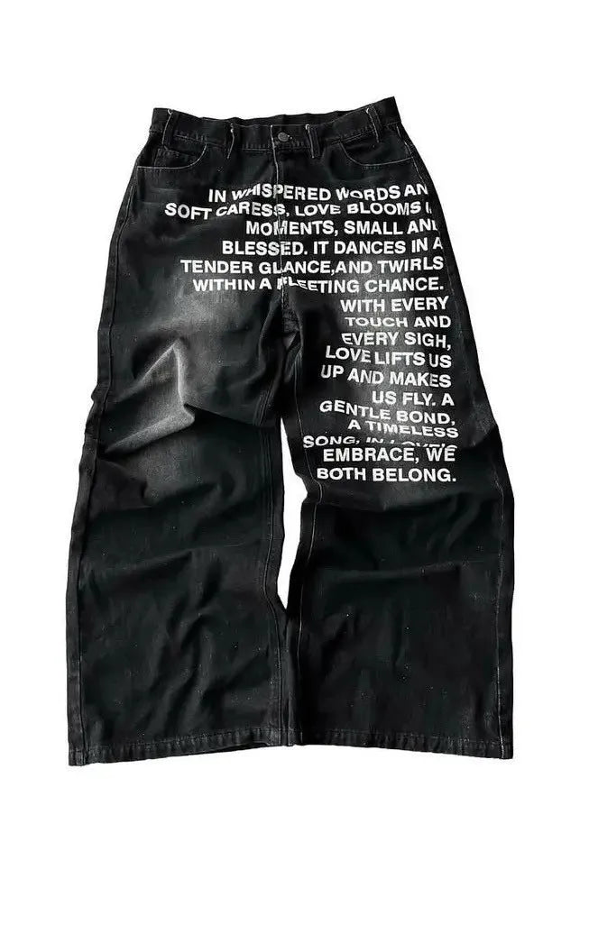 Men's casual loose wide-leg straight cotton trousers in black, front view, sizes S to XXL