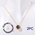 Natural stone beaded necklace and bracelet set with multiple style options on a plain background