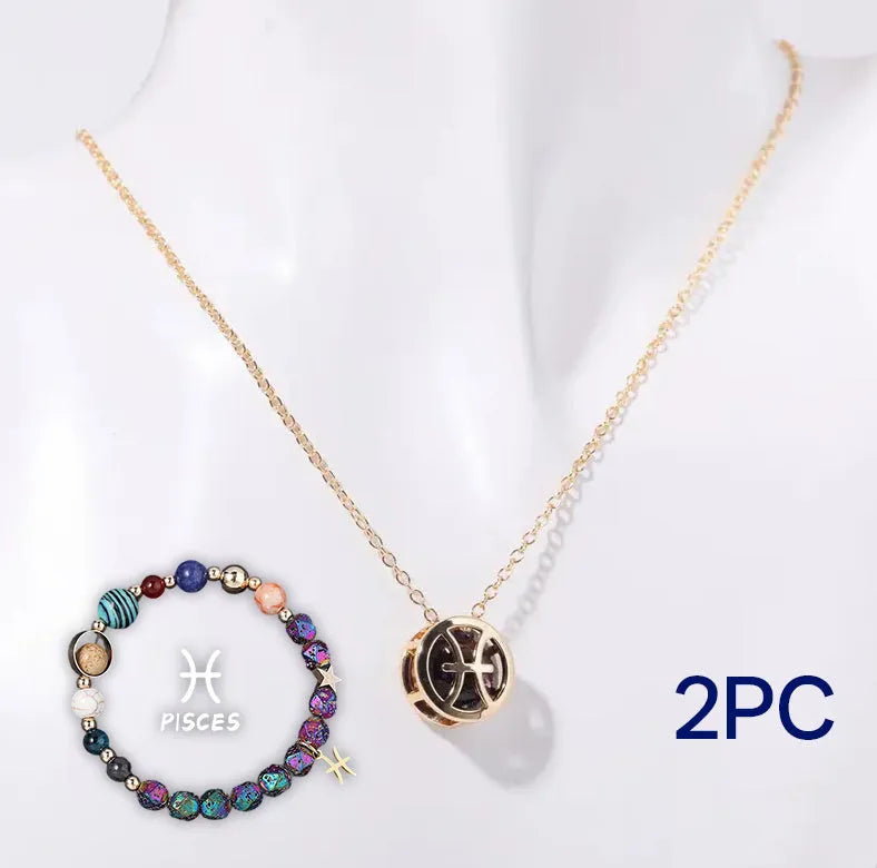 Natural stone beaded necklace and bracelet set with multiple style options on a plain background