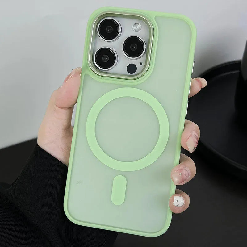 Large hole frosted magnetic phone case for iPhone in black with built-in magnetic backing