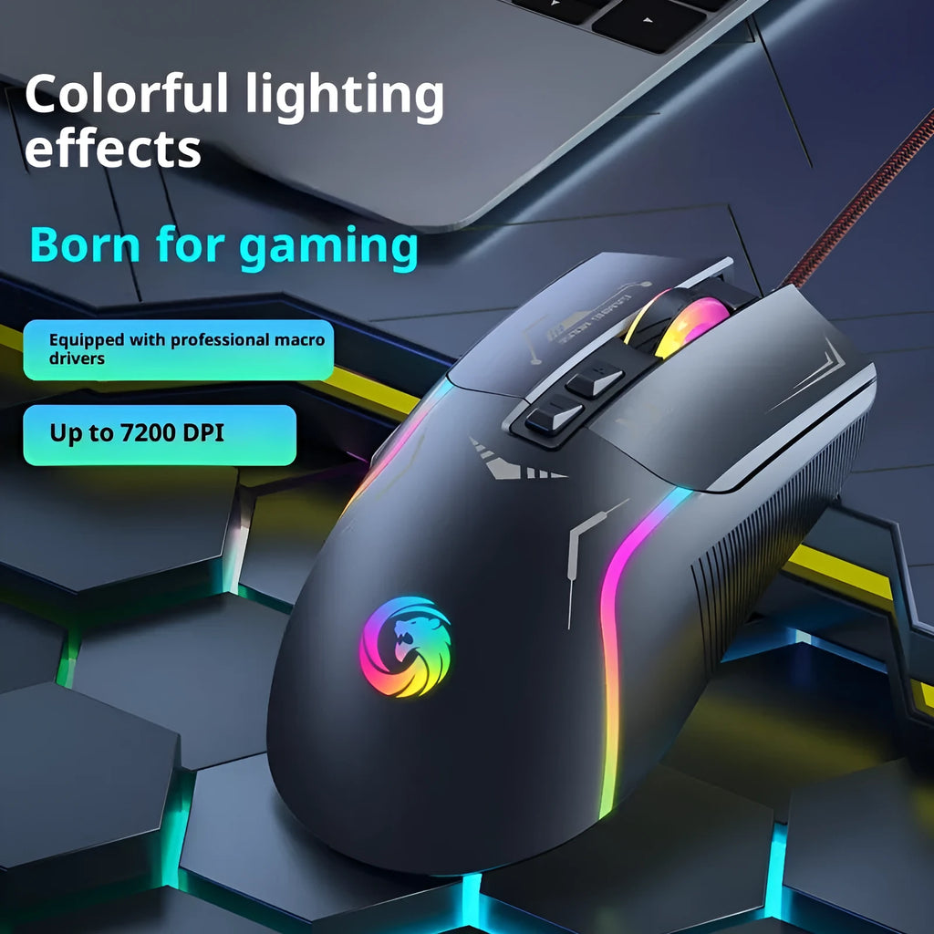 Wired optical mouse in black for gaming and home use with 1.5 metre cable and compact 128x68x45mm size