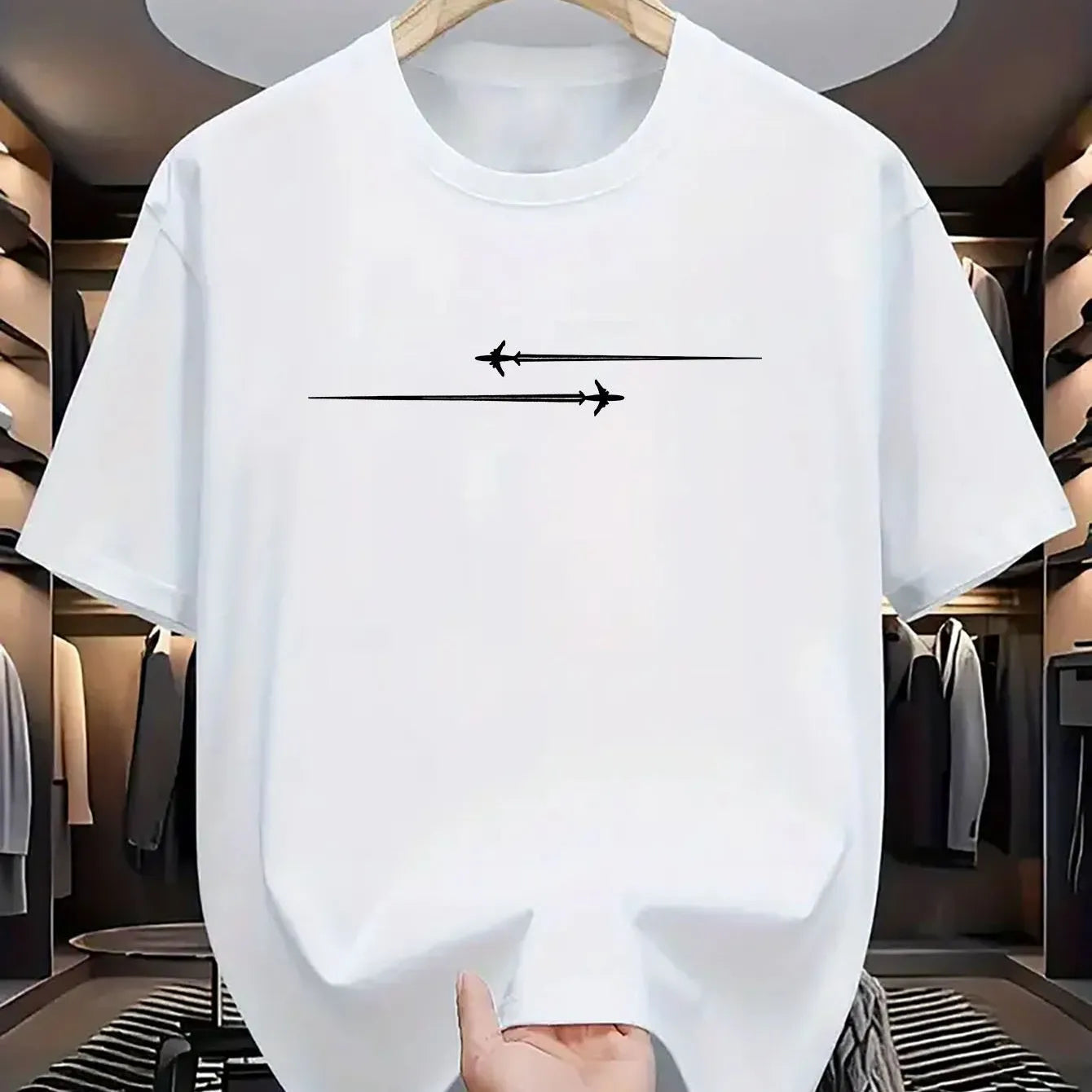 Pattern printed sports round neck T-shirt in cotton blend, loose fit, short sleeves, available in six colours