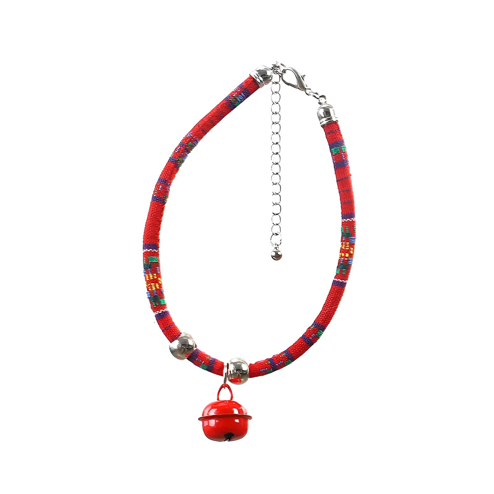 Adjustable ethnic style pet collar with bell necklace pattern in multiple colour options