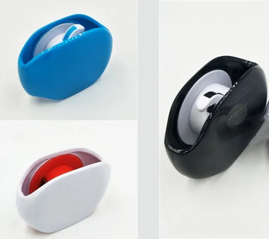 Automatic earphone cable winder retractor in multiple colours showing compact size