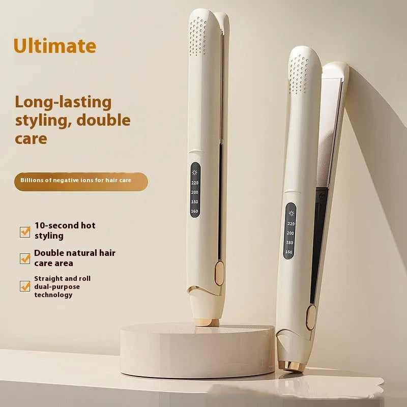 LCD screen hair straightener in Almond White with multi-gear temperature control and dual-use styling capability