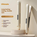 LCD screen hair straightener in Almond White with multi-gear temperature control and dual-use styling capability