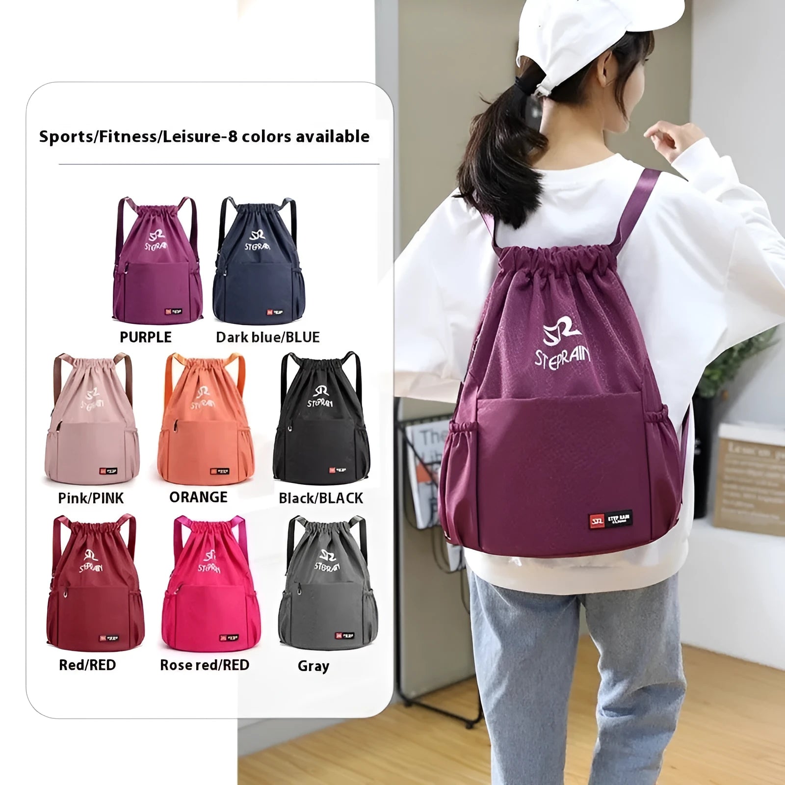 Lightweight drawstring backpack in solid colour, Oxford cloth double-shoulder design, water pillow belt, ultra light 20-35L
