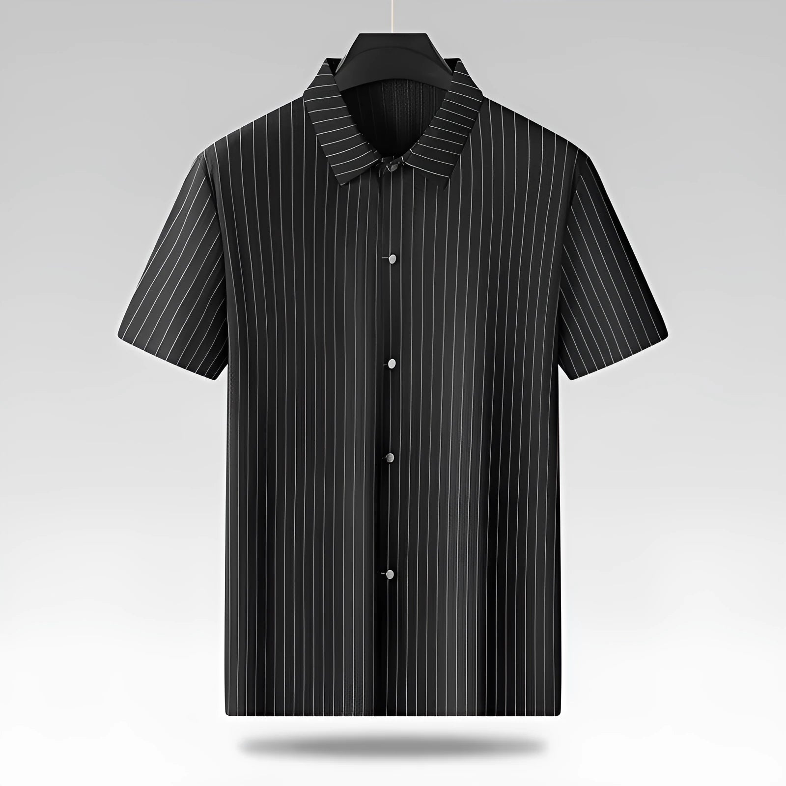 Men's plus size ice silk square collar casual shirt in black, loose cardigan style