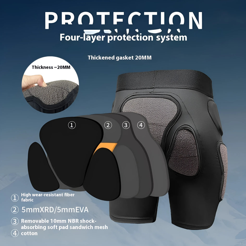 X-ray diffraction design ski protective gear set containing one pair of hip pads and one pair of knee pads.